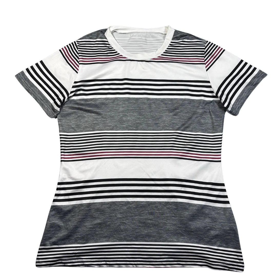 Unbranded Gray Striped T Shirt-L