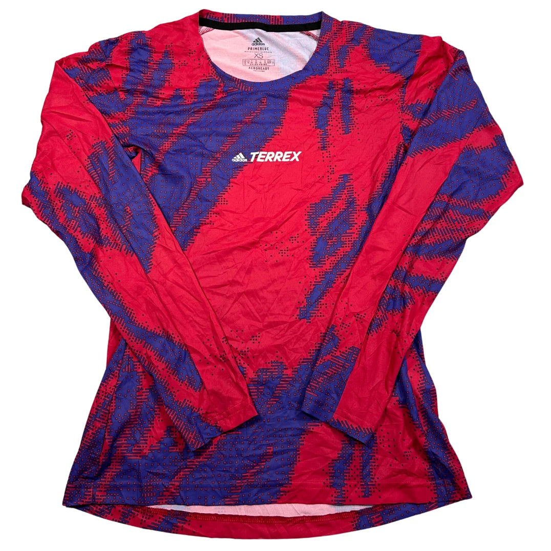 Adidas® Pink Blue Long Sleeve Trail Top-XS