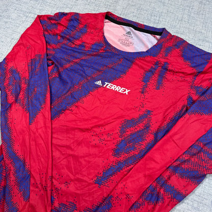 Adidas® Pink Blue Long Sleeve Trail Top-XS