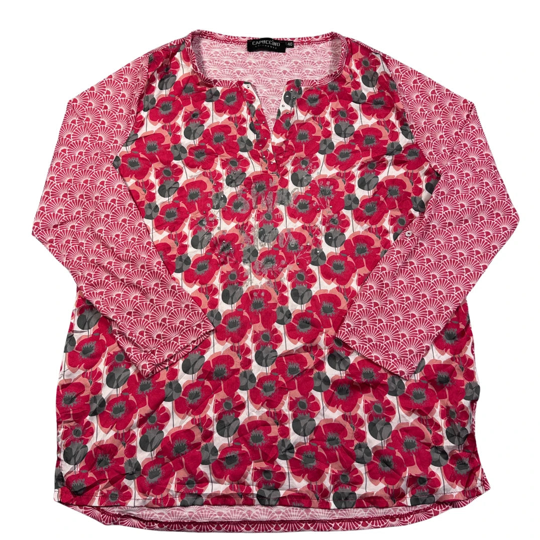 Capuccino® Red Floral Long Sleeve Top-M