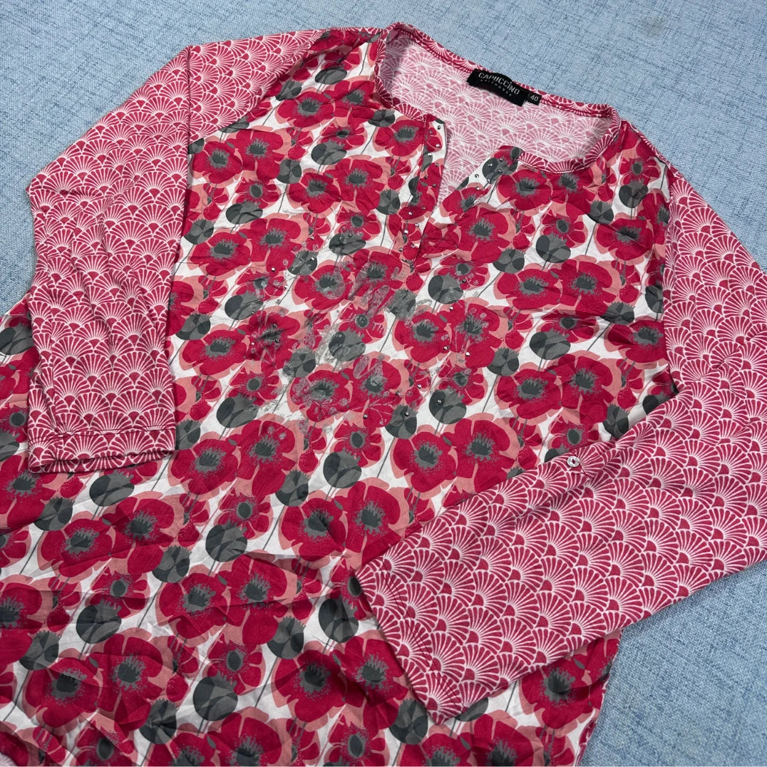 Capuccino® Red Floral Long Sleeve Top-M