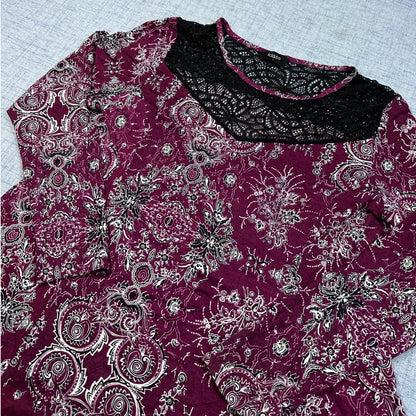Klass® Magenta Paisley Lace Top-L