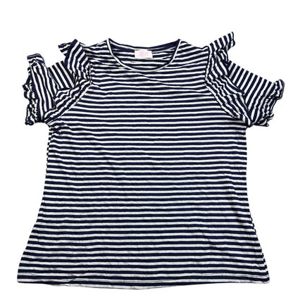 Savida® Navy Striped Ruffle Top-2XL