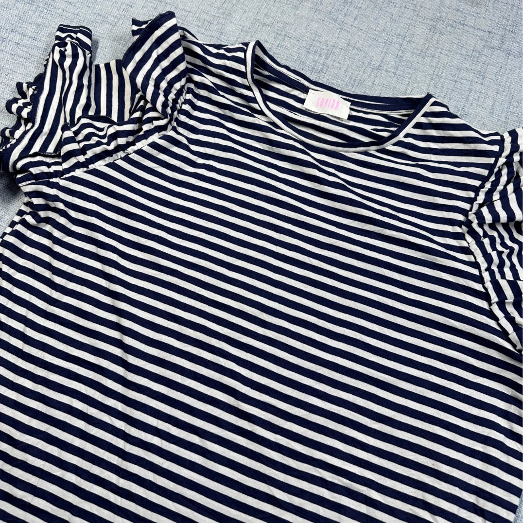 Savida® Navy Striped Ruffle Top-2XL