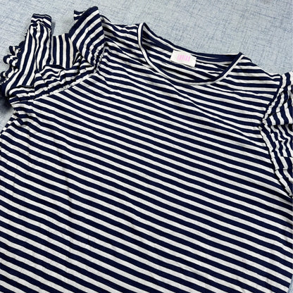 Savida® Navy Striped Ruffle Top-2XL