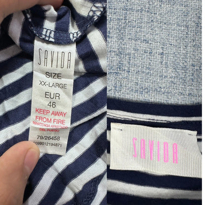 Savida® Navy Striped Ruffle Top-2XL