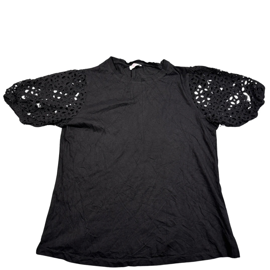 Savida® Black Eyelet Sleeve Top-L