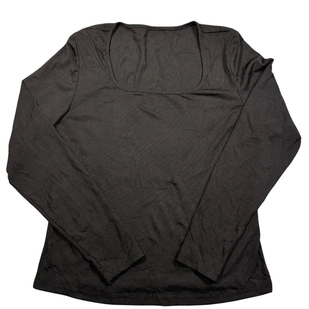 SHEIN® Black Ribbed Long Sleeve Top-XL