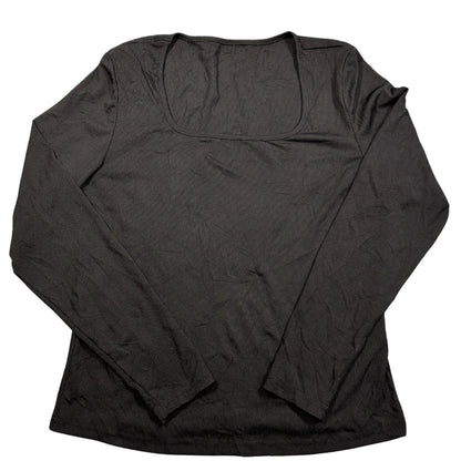 SHEIN® Black Ribbed Long Sleeve Top-XL