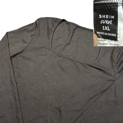 SHEIN® Black Ribbed Long Sleeve Top-XL