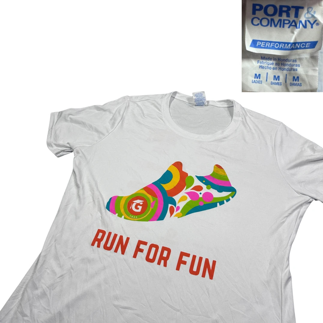 Port & Company® White Run For Fun Graphic T Shirt-M
