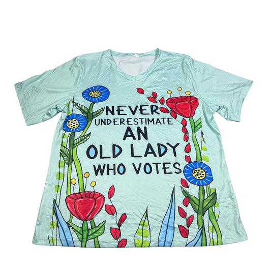 Unbranded Mint Green Floral Graphic V Neck T Shirt-XL