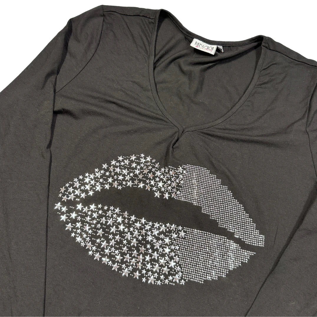 Thrift-and-treasures Black Women's Top Rhinestone-M Bildschon