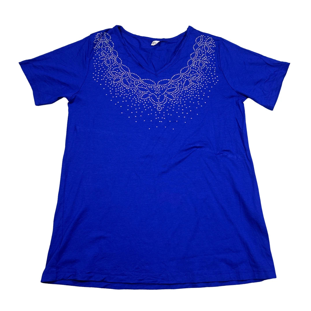 Unbranded Blue Studded V Neck T Shirt-S