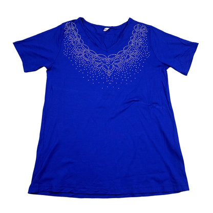 Unbranded Blue Studded V Neck T Shirt-S