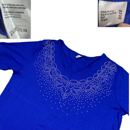 Unbranded Blue Studded V Neck T Shirt-S