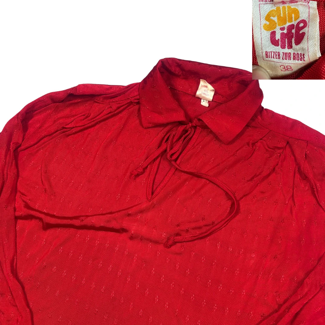 Sun Life® Red Vintage Tie Neck Blouse-38