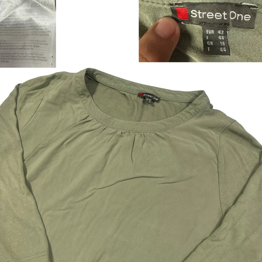 Street One® Sage Green Gathered Neck Top-EU42