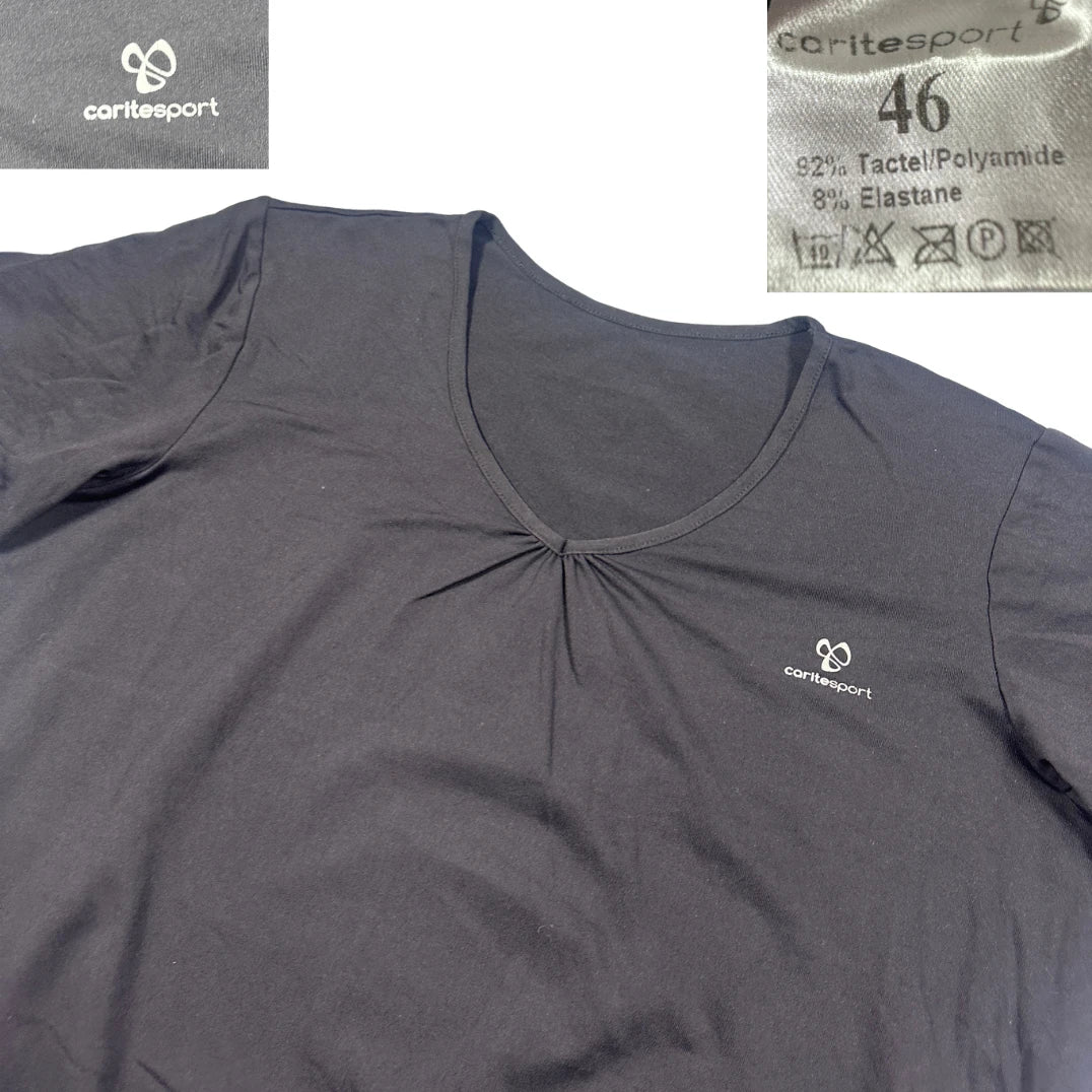 Carite Sport Black Women's T Shirt-46 Activewear Gym Shirts