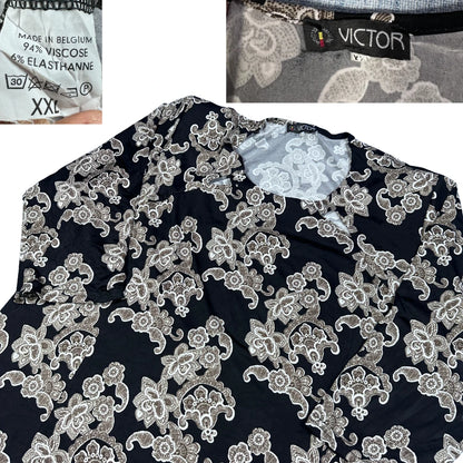 Victor® Black Paisley Print Long Sleeve Tunic-XXL