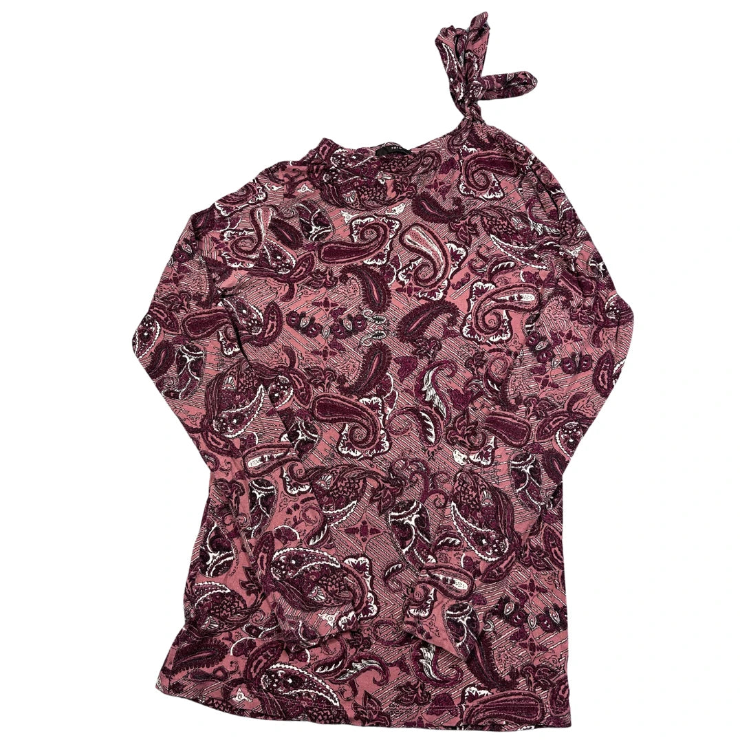 Zero® Plum Paisley Tie Shoulder Long Sleeve Top-M