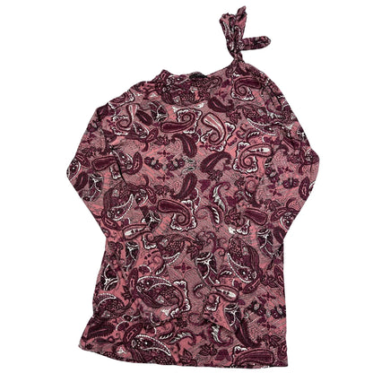 Zero® Plum Paisley Tie Shoulder Long Sleeve Top-M
