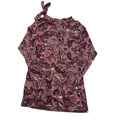 Zero® Plum Paisley Tie Shoulder Long Sleeve Top-M
