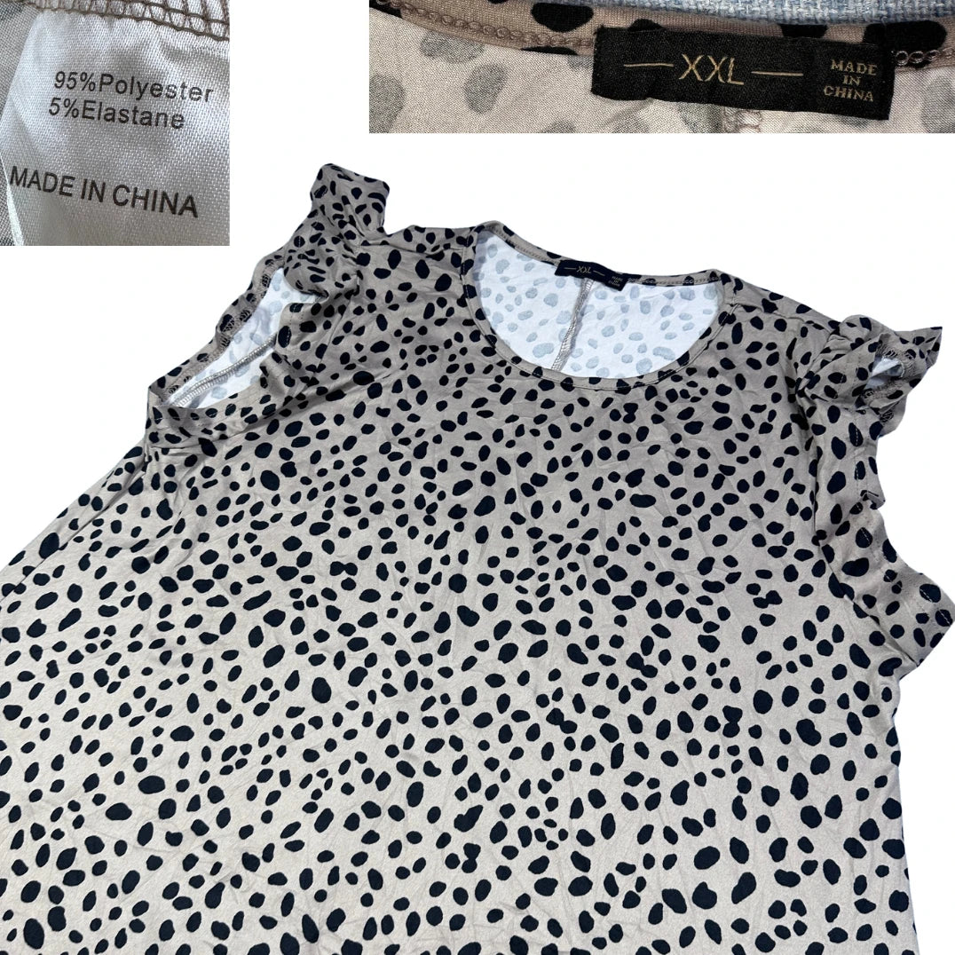 Beige Spot Print Flutter Sleeve Swing Top-XXL