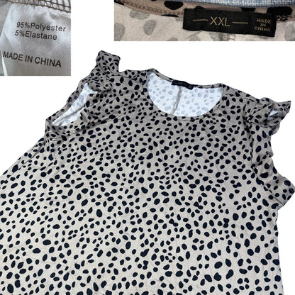 Beige Spot Print Flutter Sleeve Swing Top-XXL