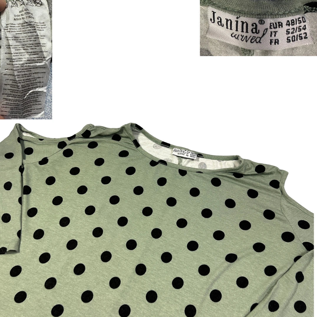 Janina® Sage Polka Dot Cold Shoulder Top-EU48/50