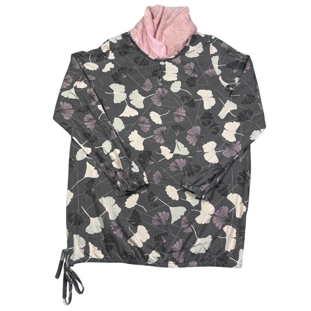 Grey Ginkgo Print Cowl Neck Top-M