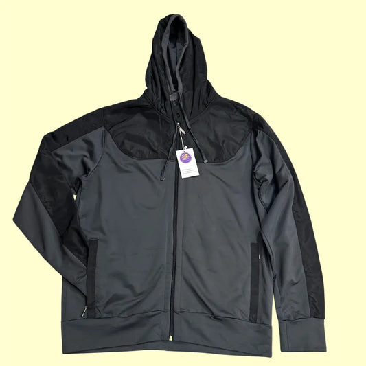 ⚫ Ike Behar Black & Charcoal Zip-Up Hoodie Jacket – Large