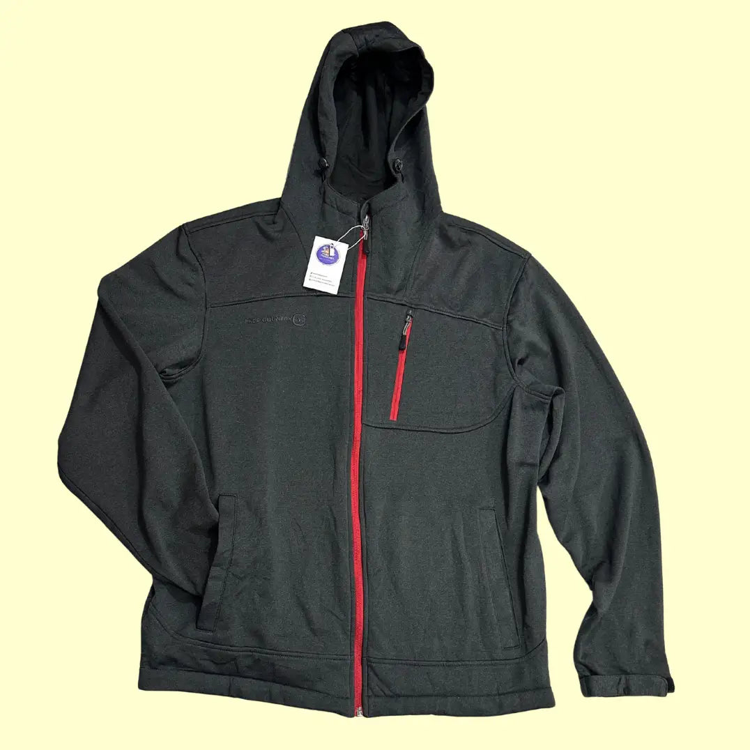 ⚫ Free Country Charcoal Softshell Hoodie Jacket – Large