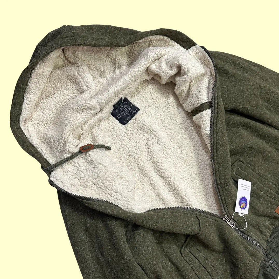 🫶 Buffalo David Bitton Olive Sherpa-Lined Hoodie