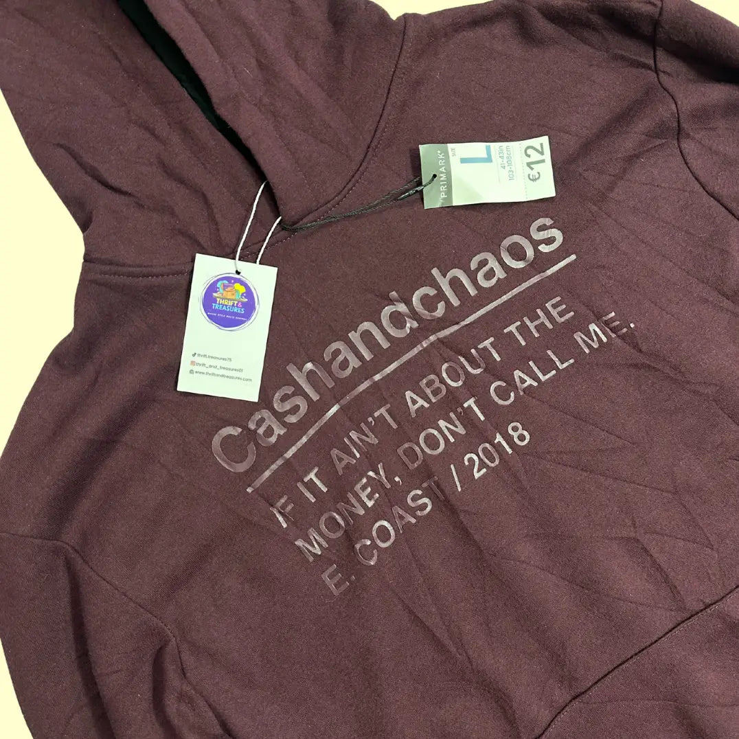 🟣 Primark “Cash and Chaos” Maroon Hoodie – Large
