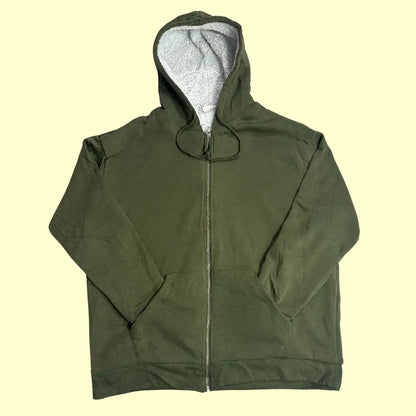 🌿 Birch & Stone Olive Sherpa-Lined Zip Hoodie