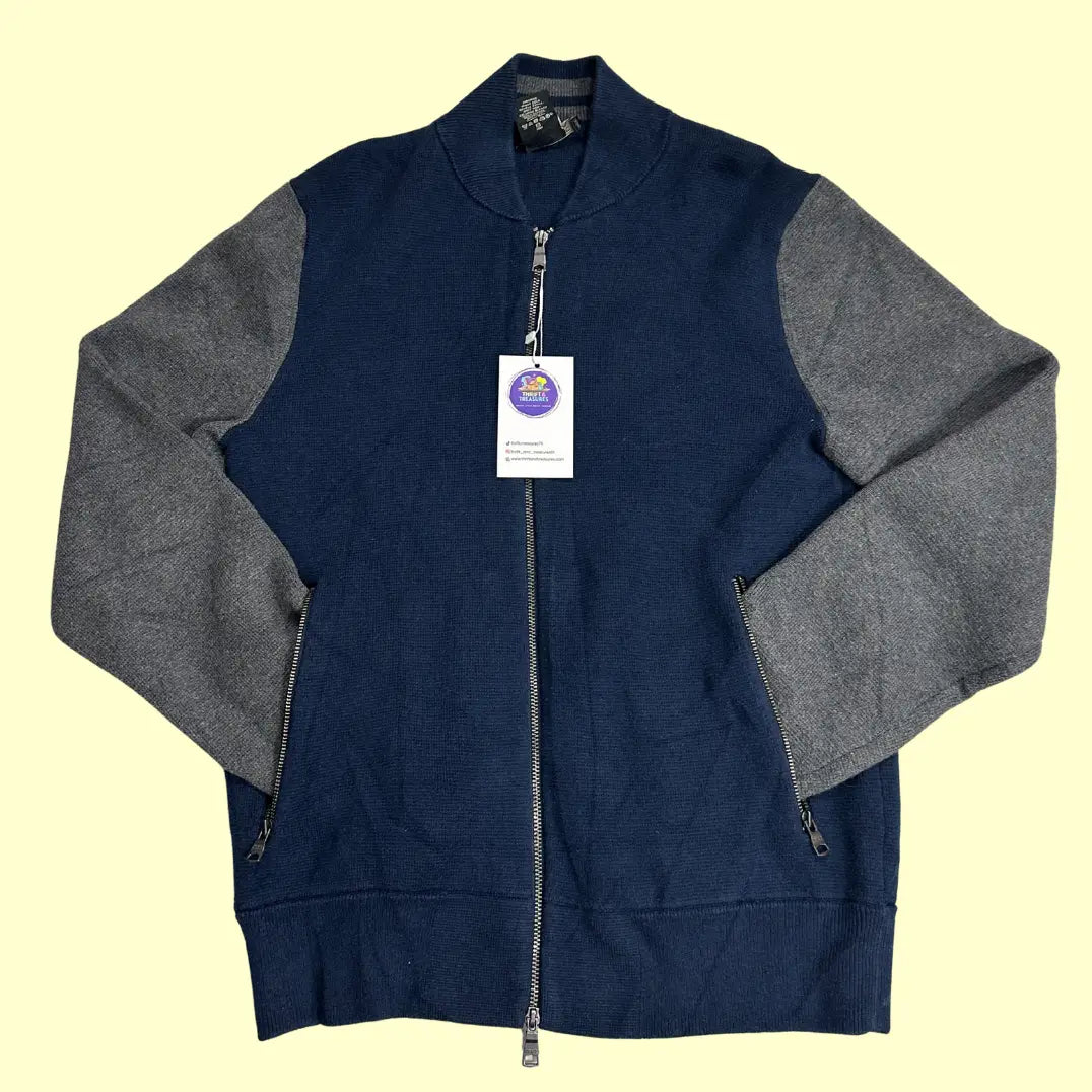 Banana Republic Premium Cotton Zip-Up Jacket – Navy/Grey (Size S)