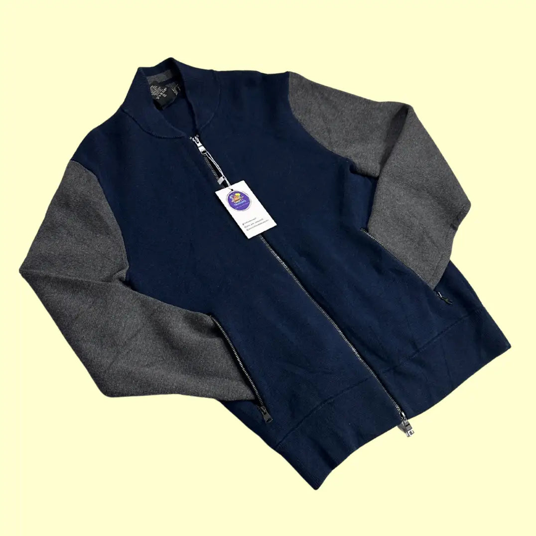 Banana Republic Premium Cotton Zip-Up Jacket – Navy/Grey (Size S)
