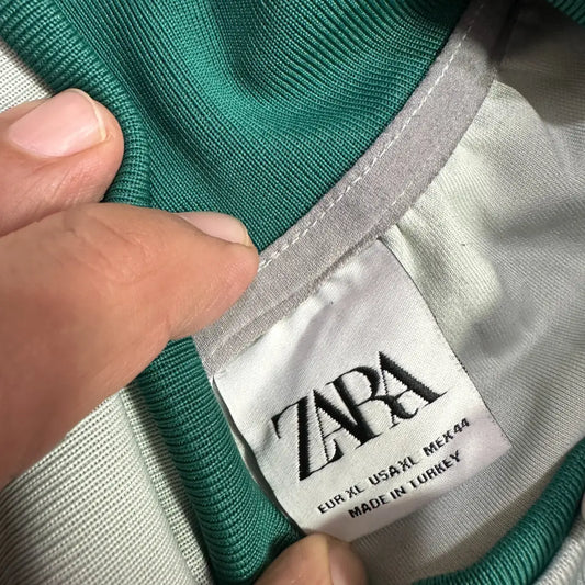 ZARA Light Grey & Green Retro Track Jacket – Full Zip
