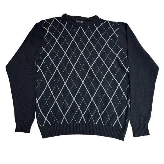 Y.O.U Black Argyle Knit Sweater
