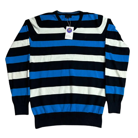 Jack & Jones Premium Blue, Black & White Striped Knit Sweate