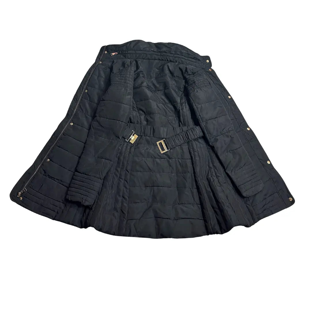 Papaya Black Belted Winter Puffer Coat