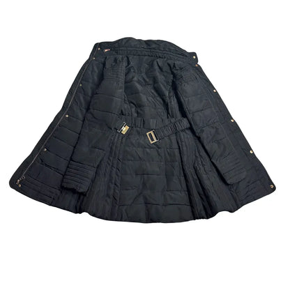 Papaya Black Belted Winter Puffer Coat