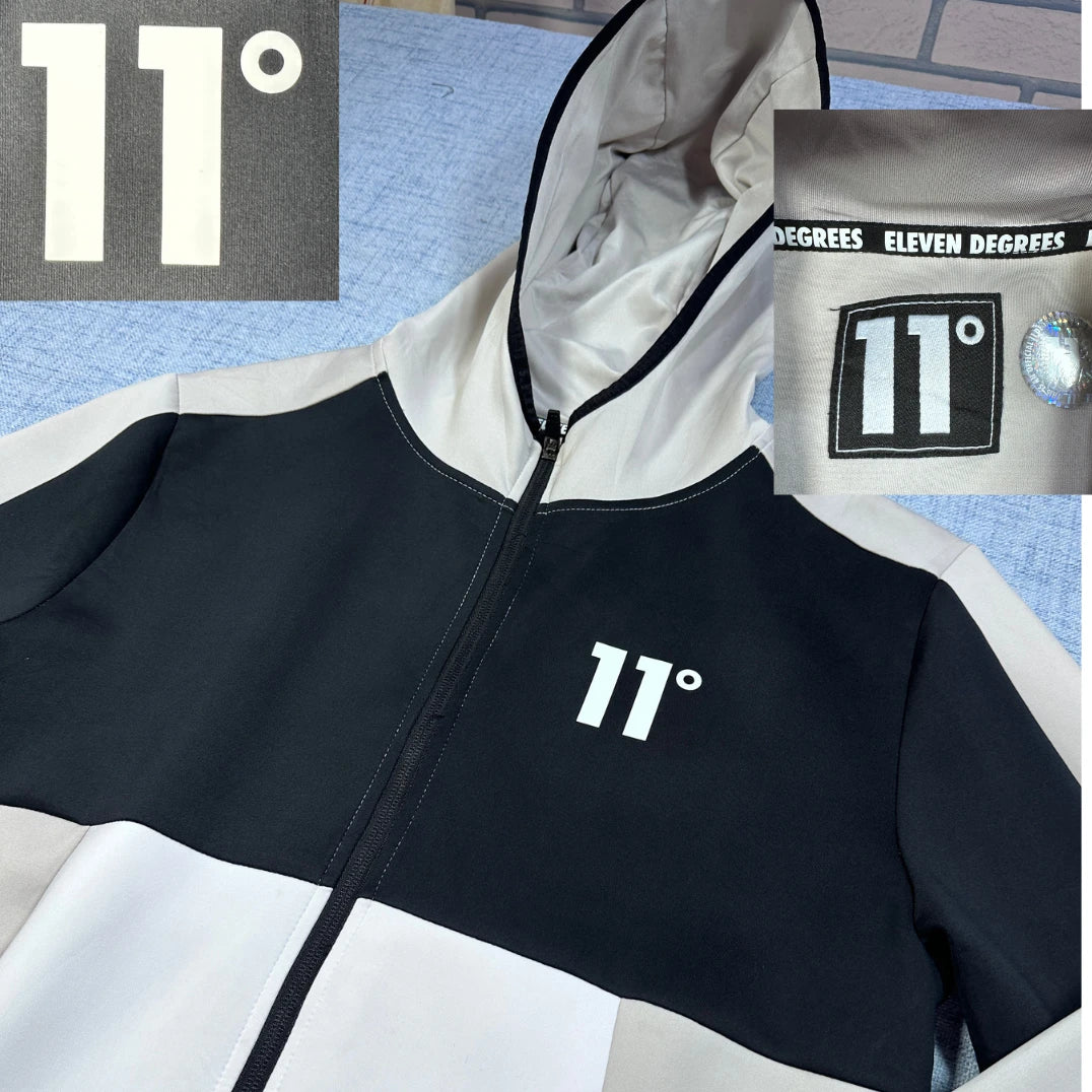 11°® Black White Zip Hoodie-S