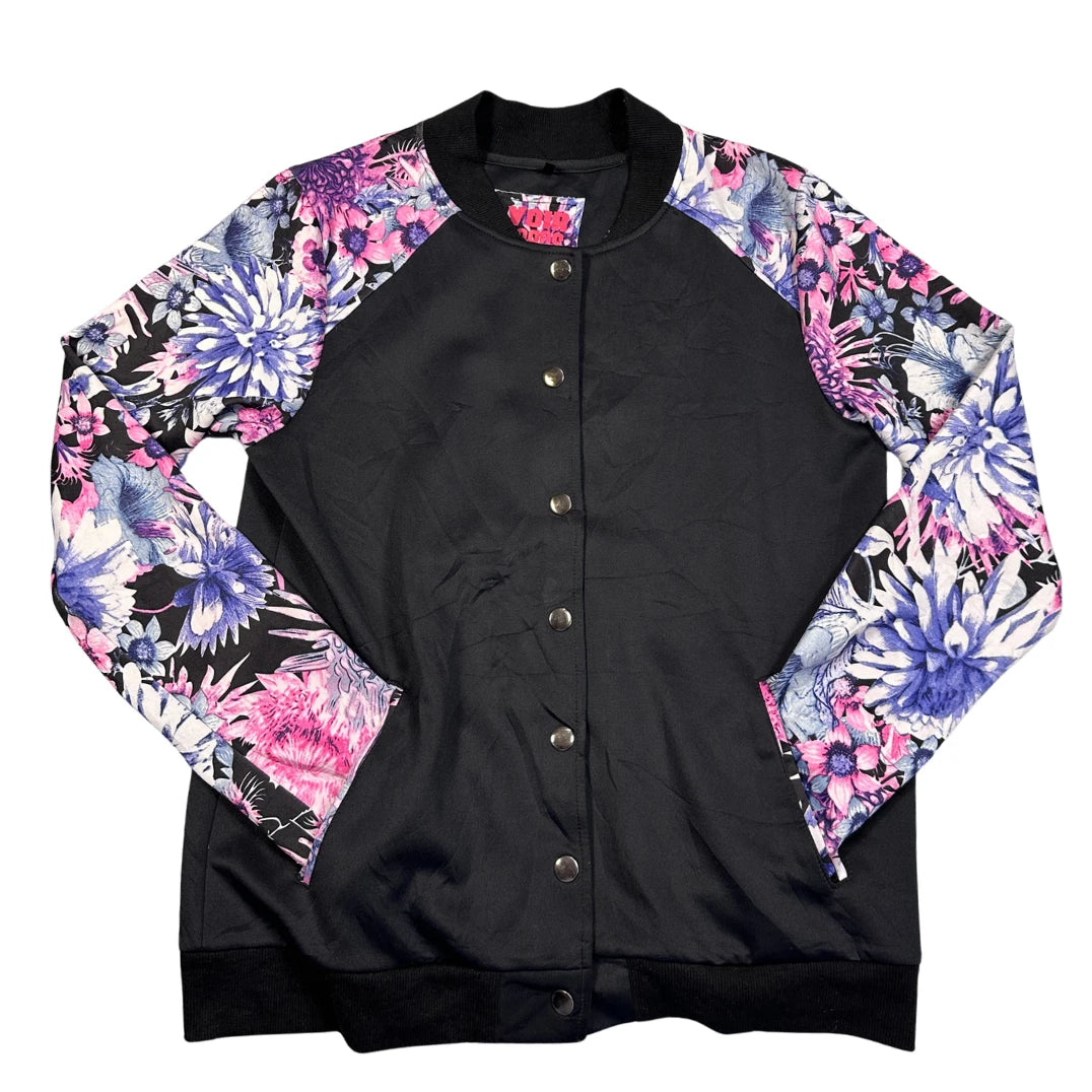 Voir Jeans Black Floral-Sleeve Bomber Jacket (M)