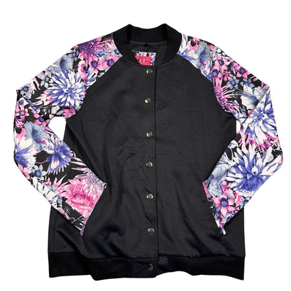 Voir Jeans Black Floral-Sleeve Bomber Jacket (M)