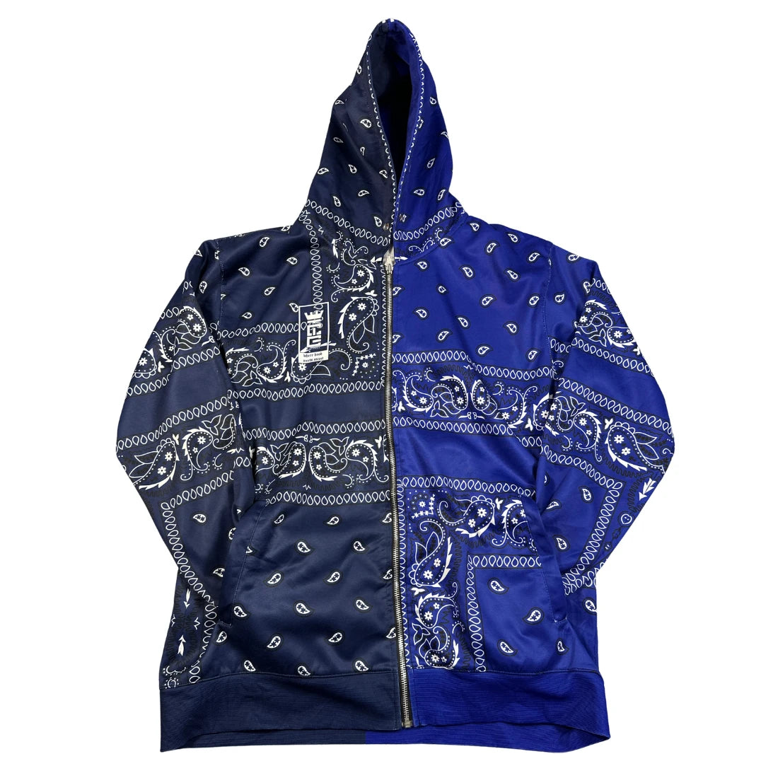 Ace Apparel Navy & Royal Blue Bandana Print Zip Hoodie-L