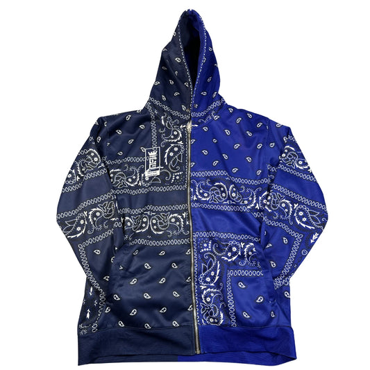 Ace Apparel Navy & Royal Blue Bandana Print Zip Hoodie-L