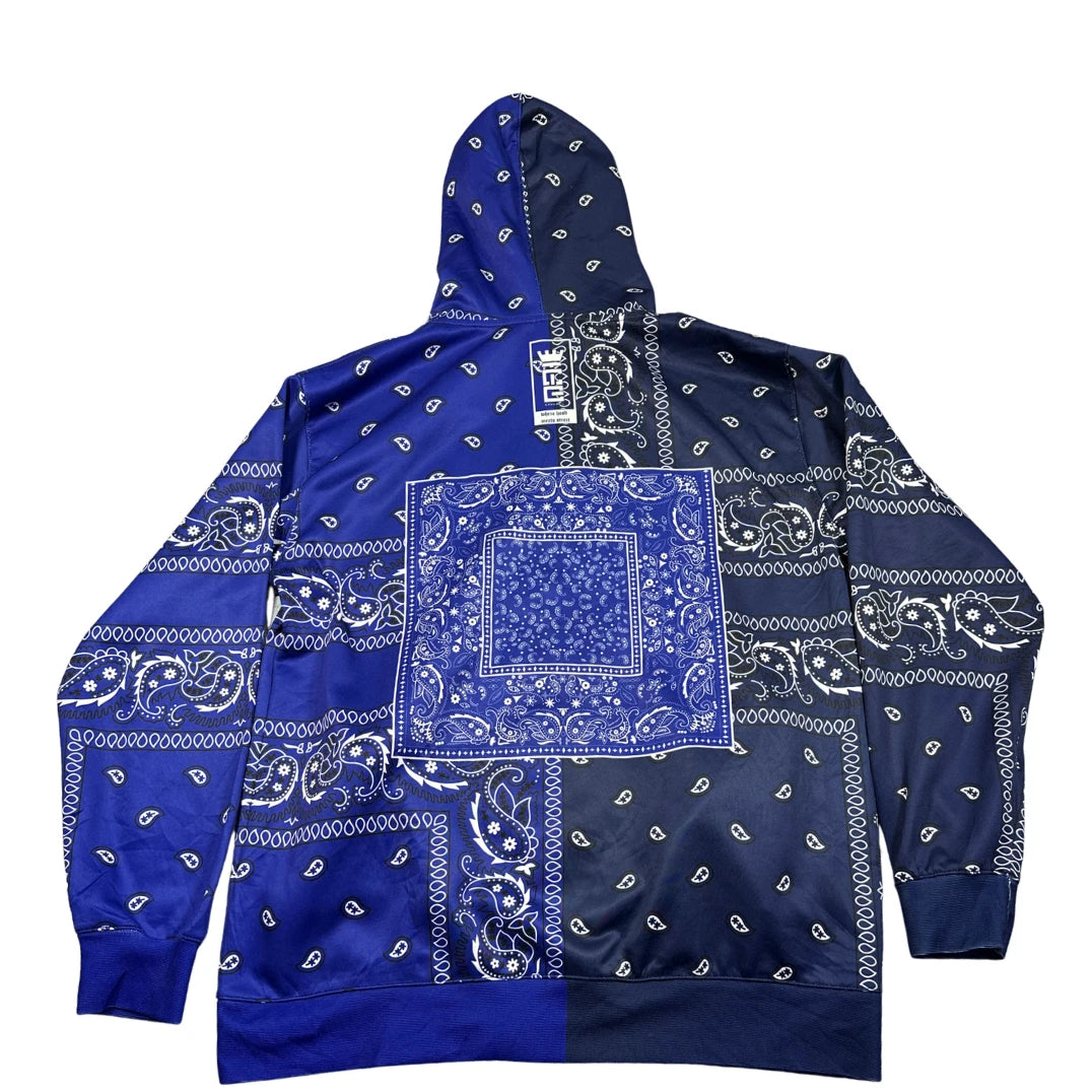 Ace Apparel Navy & Royal Blue Bandana Print Zip Hoodie-L