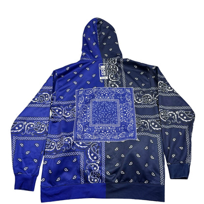 Ace Apparel Navy & Royal Blue Bandana Print Zip Hoodie-L